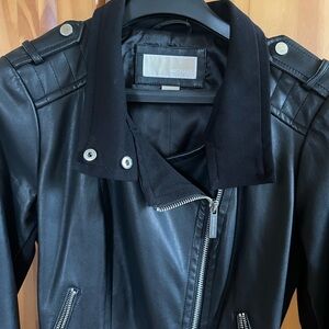 MICHAEL Michael Kors Black Faux Leather Moto Jacket with Belt